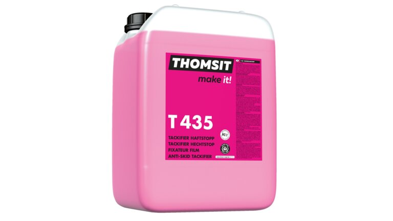 T 435 Tackifier Haftstopp, pinke Flüssigkeit im transparenten Eimer